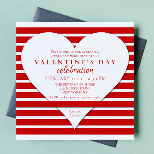 Valentine's Day Party Red Stripes Love Heart Invitation