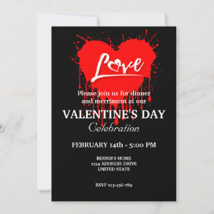 VALENTINES DAY PARTY WITH RED HEART LOVE INVITATION