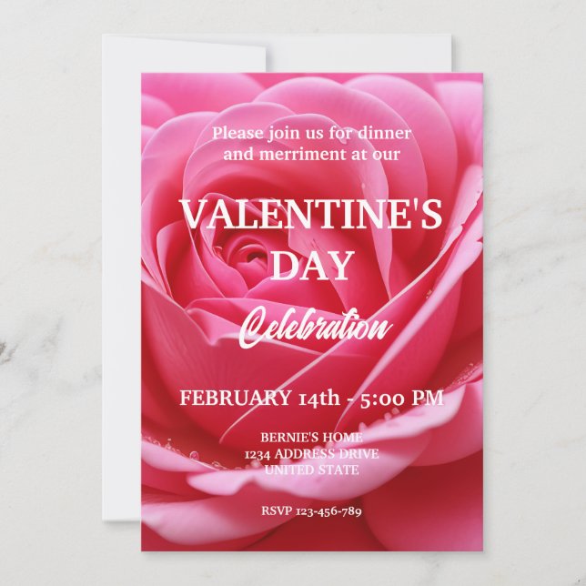 VALENTINES DAY PARTY WITH RED ROSE INVITATION (Front)