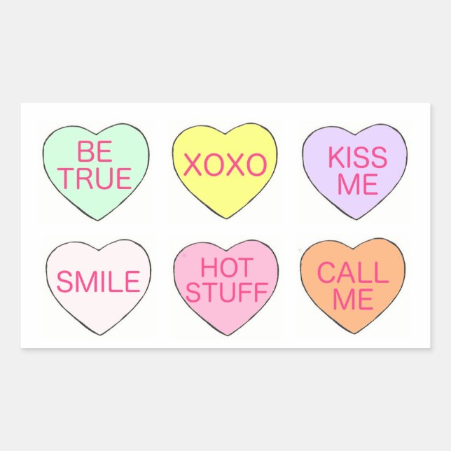 Valentine's Day Pastel Love Candy Hearts Valentine Rectangular Sticker (Front)