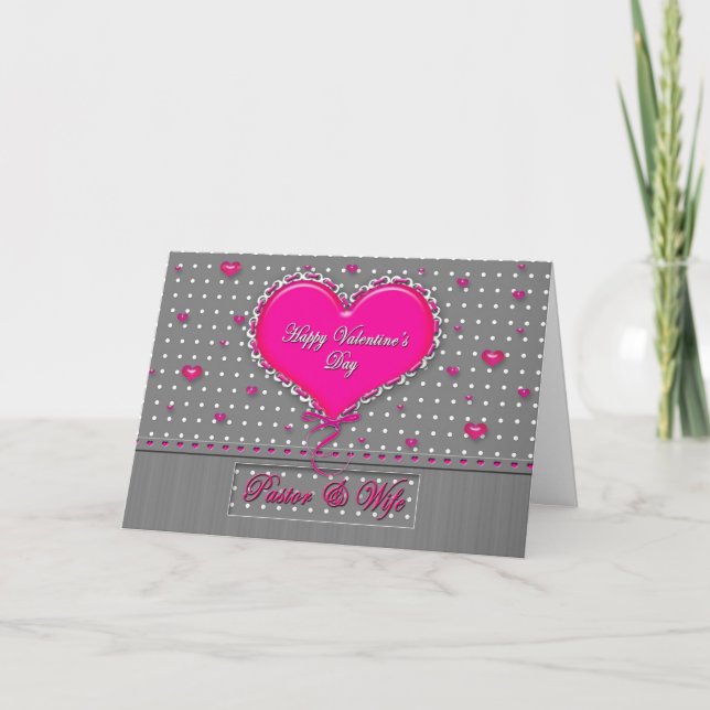 Valentine's Day Pastor/wife - Gray/Pink/Polka Dot Holiday Card (Front)