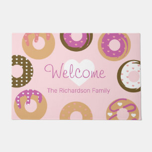 Valentines Day Pattern Doughnuts Hearts Cute   Doormat