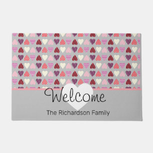 Valentines Day Pattern Hearts Cute Grey Doormat