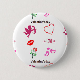 Valentine's day pattern on white 6 cm round badge