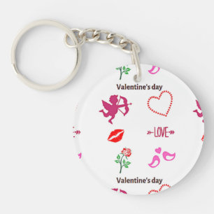Valentine's day pattern on white key ring