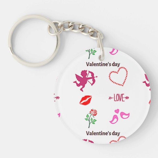 Valentine's day pattern on white key ring (Front)