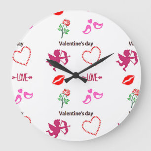 Valentine's day pattern on white large clock