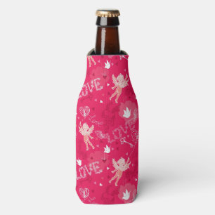Valentine's Day Pattern With Cupid Bottle Cooler