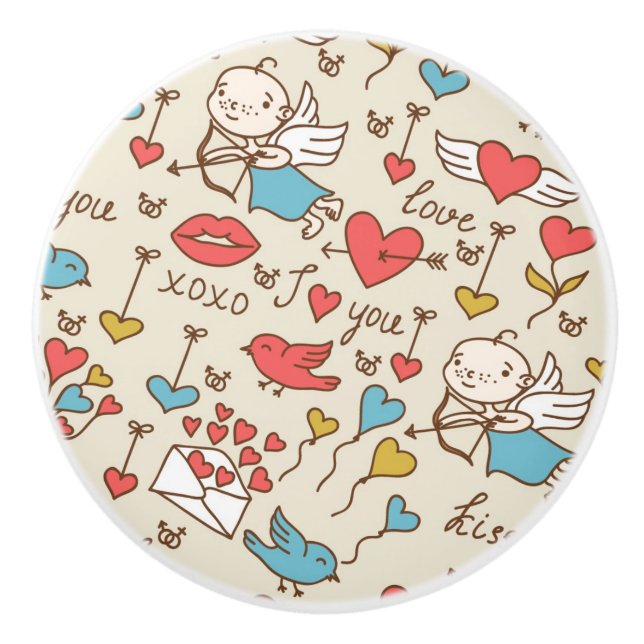 Valentine's Day Pattern with Cupid Ceramic Knob (Front)