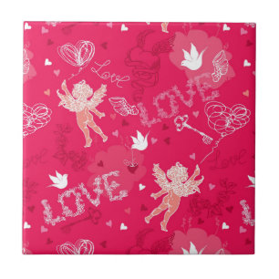 Valentine's Day  Pattern With Cupid Ceramic Tile