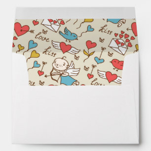 Valentine's Day Pattern with Cupid Envelopes