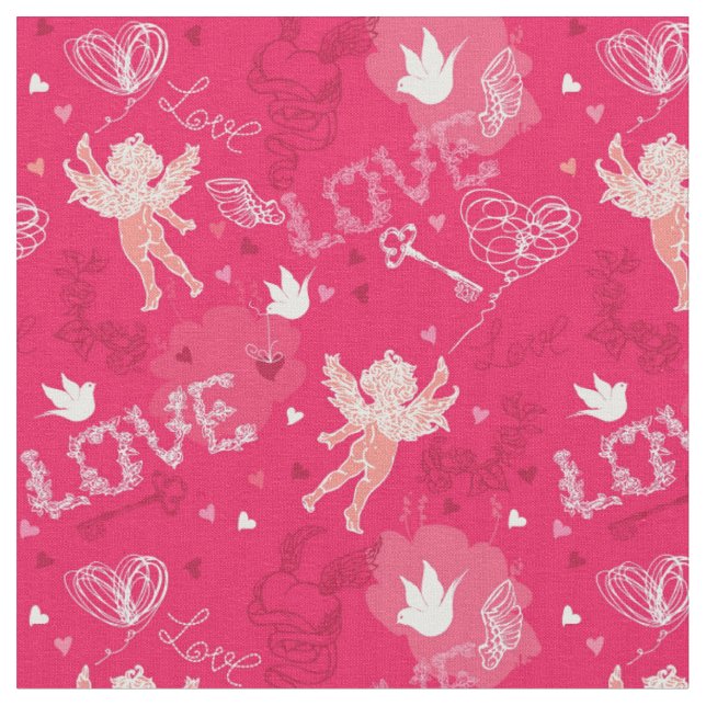 Valentine's Day  Pattern With Cupid Fabric (Close Up)
