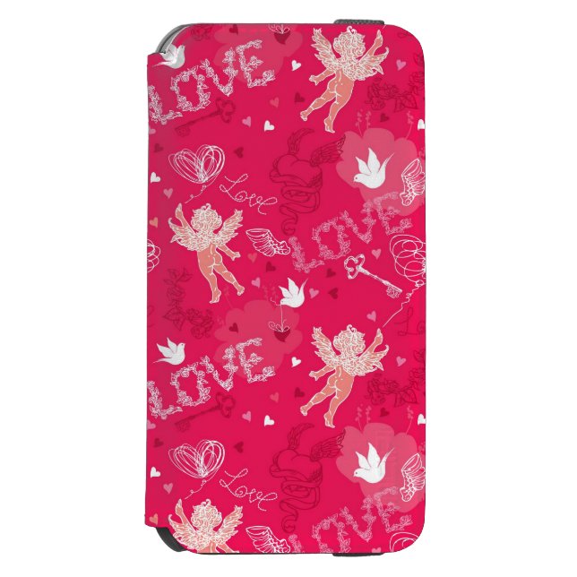 Valentine's Day  Pattern With Cupid Incipio iPhone Wallet Case (Folio Front)
