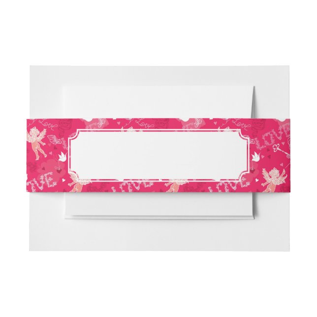 Valentine's Day  Pattern With Cupid Invitation Belly Band (Front Example)