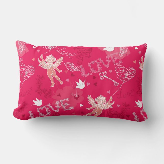Valentine's Day  Pattern With Cupid Lumbar Cushion (Front)