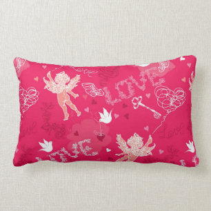 Valentine's Day  Pattern With Cupid Lumbar Cushion