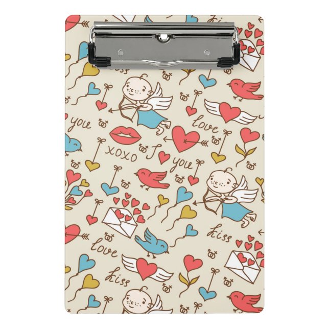 Valentine's Day Pattern with Cupid Mini Clipboard (Front)