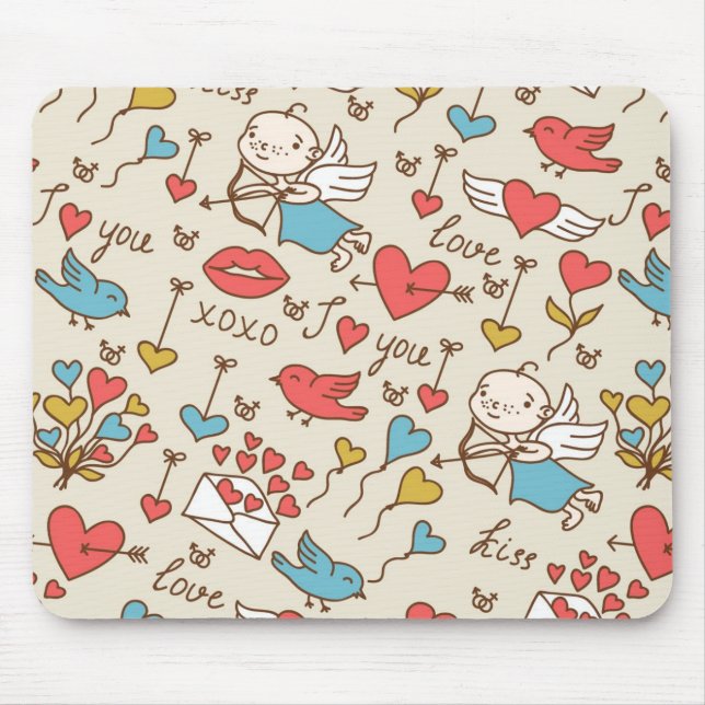 Valentine's Day Pattern with Cupid Mouse Pad (Front)