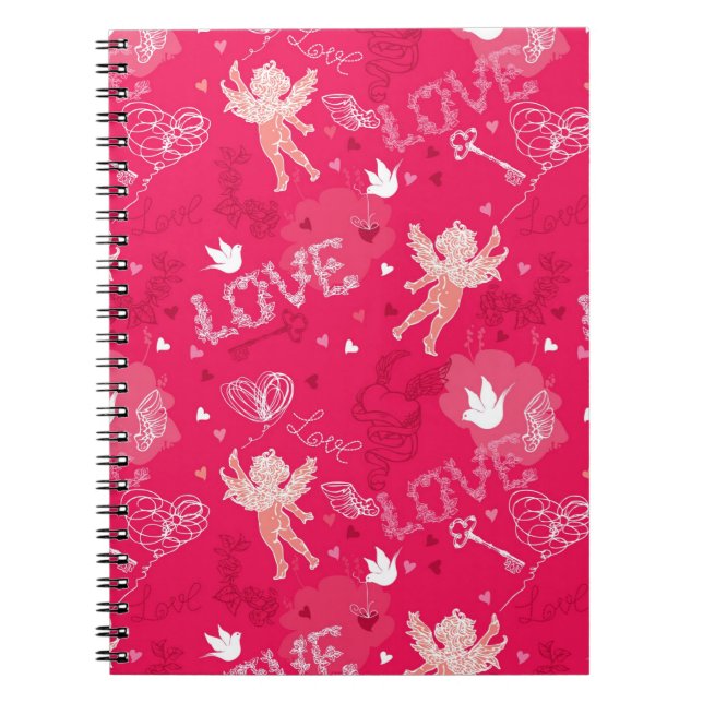 Valentine's Day  Pattern With Cupid Notebook (Front)