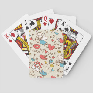 Valentine's Day Pattern with Cupid Playing Cards