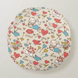 Valentine's Day Pattern with Cupid Round Cushion