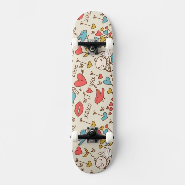 Valentine's Day Pattern with Cupid Skateboard (Front)