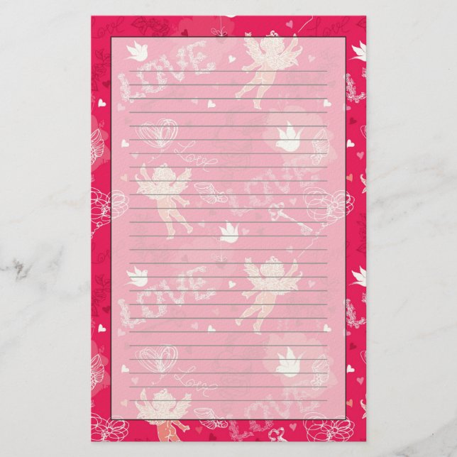 Valentine's Day  Pattern With Cupid Stationery (Front)