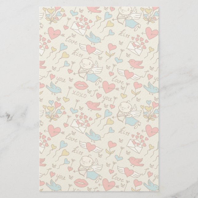 Valentine's Day Pattern with Cupid Stationery (Front)
