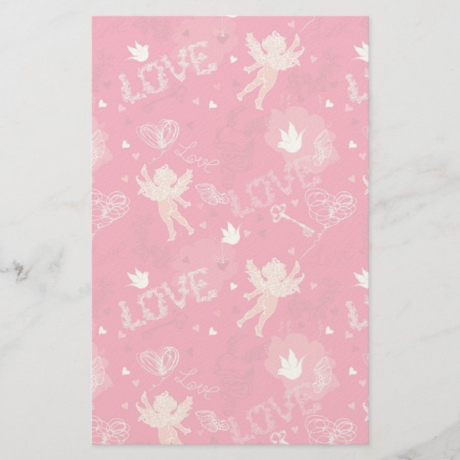 Valentine's Day  Pattern With Cupid Stationery (Front)
