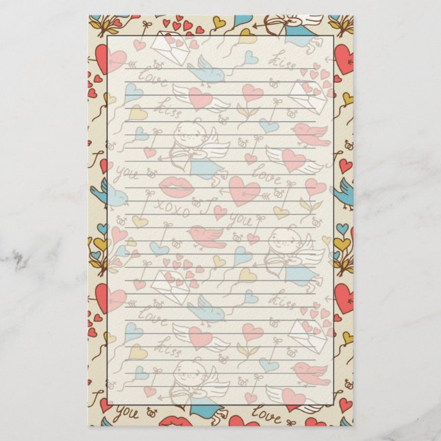 Valentine's Day Pattern with Cupid Stationery (Front)