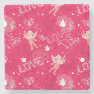 Valentine's Day  Pattern With Cupid Stone Coaster