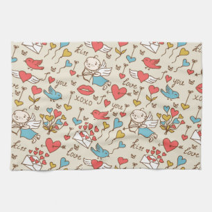 Valentine's Day Pattern with Cupid Tea Towel