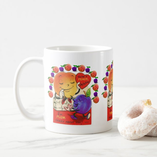 Valentine's Day Peaches Plums Mugs (With Donut)