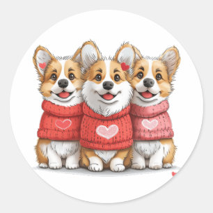 Valentines Day Pembroke Welsh Corgi Dogs Classic Round Sticker