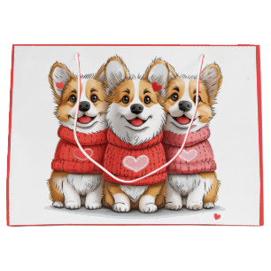Valentines Day Pembroke Welsh Corgi Dogs Large Gift Bag