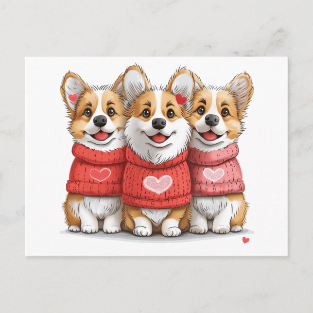 Valentines Day Pembroke Welsh Corgi Dogs Postcard (Front)