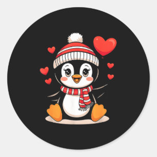 Valentine's Day Penguin Heart Balloon Cute  Classic Round Sticker