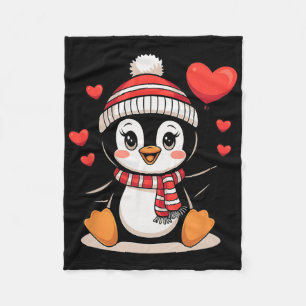 Valentine's Day Penguin Heart Balloon Cute  Fleece Blanket