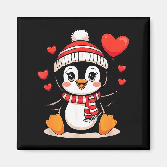 Valentine's Day Penguin Heart Balloon Cute  Magnet (Front)