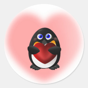 Valentine's Day Penguin with Heart Classic Round Sticker