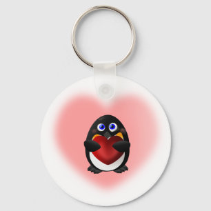 Valentine's Day Penguin with Heart Key Ring