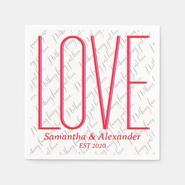 Valentine's Day Personalised Couple Modern Red Napkin (Front)