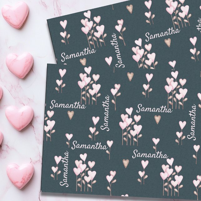 Valentine's Day Personalised name Heart Flowers  Tissue Paper (Creator Uploaded)