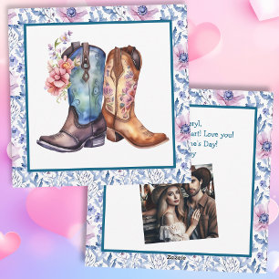 Valentine's Day Personalised Photo Cowboy Boots Holiday Card