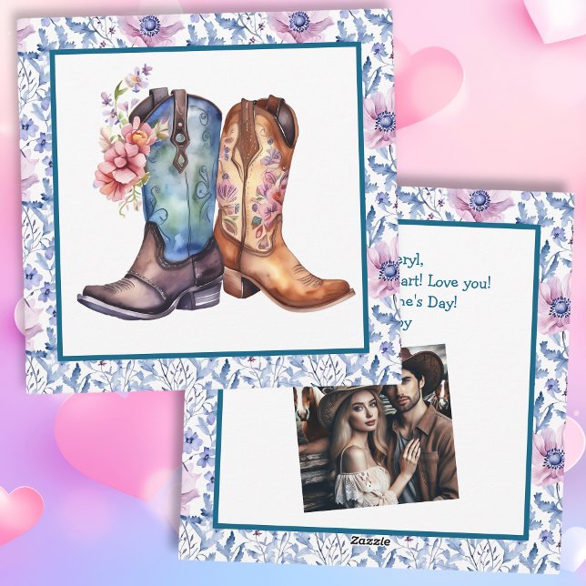 Valentine's Day Personalised Photo Cowboy Boots Holiday Card (Creator Uploaded)