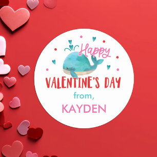 Valentine's Day Personalised Whale Treat   Classic Round Sticker
