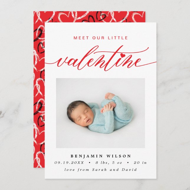 Valentine's Day Photo Birth Announcement (Front/Back)