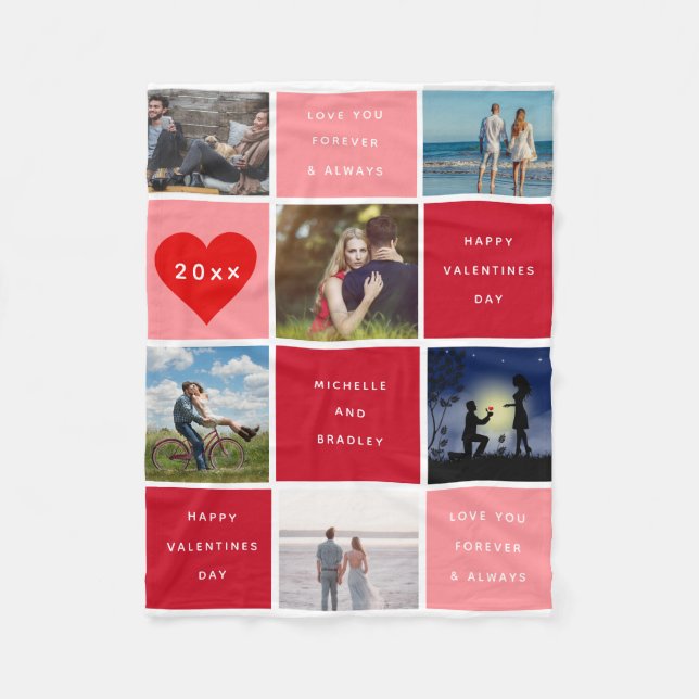 Valentine's Day Photo Collage Gift Fleece Blanket (Front)
