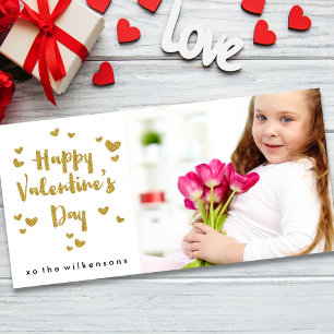 Valentine's Day Photo Glittery Gold Sparkle Hearts Holiday Card