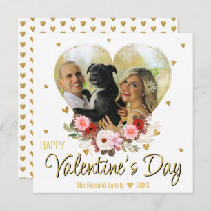 Valentine's Day Photo Heart Gold Glitter Hearts Holiday Card